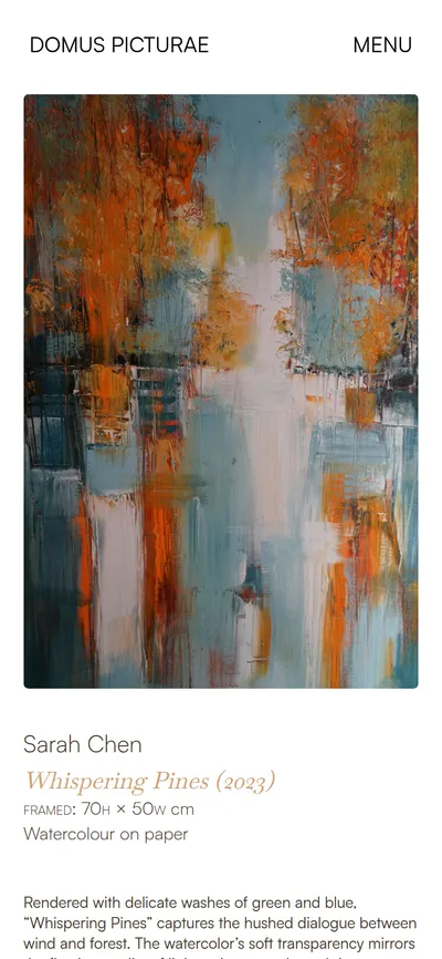 Artwork page of the Domus Picturae demo on a phone