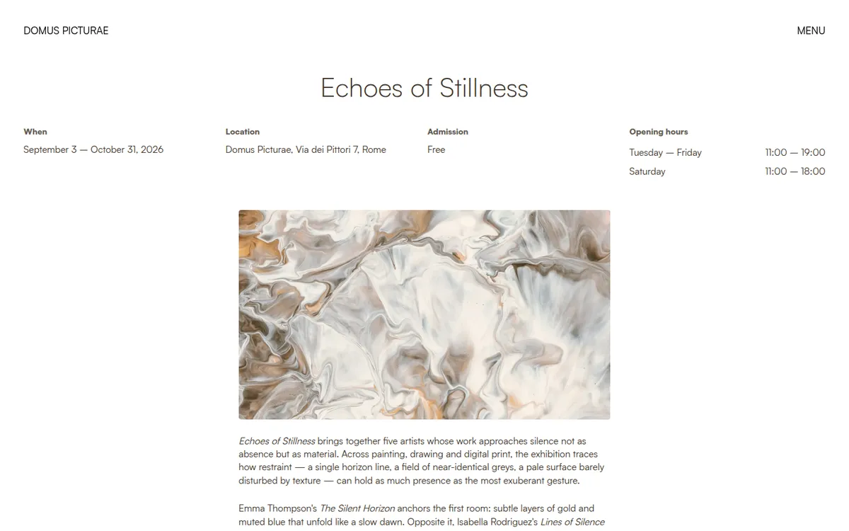Exhibition page of the Domus Picturae demo on a desktop screen