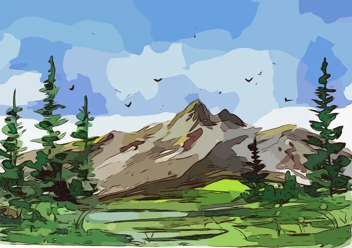 Abstract digital mountains dissolving into mist
