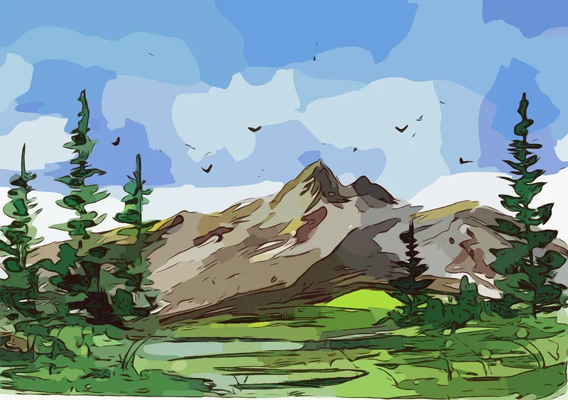Abstract digital mountains dissolving into mist