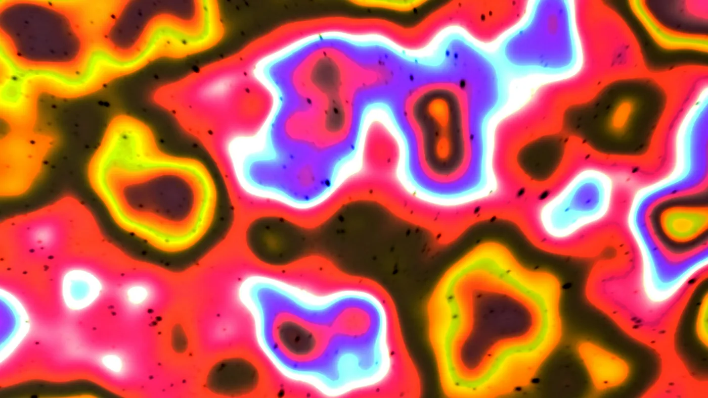 Abstract colourful blobs with dark speckles