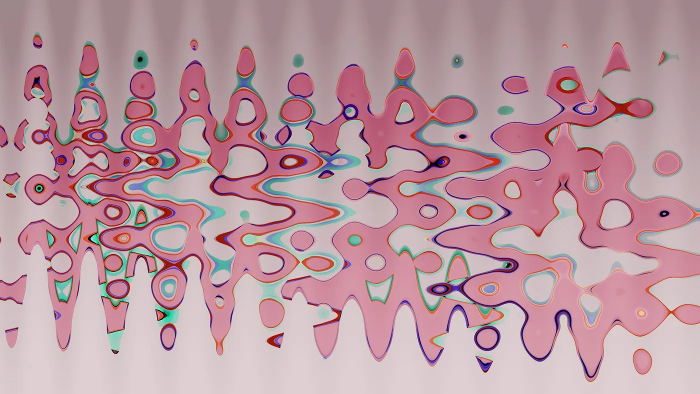Abstract pink and white wavy pattern with colourful dots
